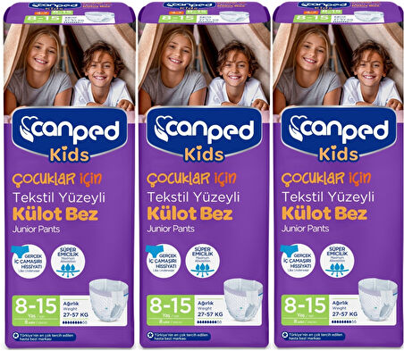 Canped Kids Çoçuklar İçin Külot Bez Tekstil Yüzeyli Yaş:8-15 (27-57Kg) 24 Adet (3Pk*8)