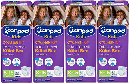 Canped Kids Çoçuklar İçin Külot Bez Tekstil Yüzeyli Yaş:8-15 (27-57Kg) 32 Adet (4Pk*8)