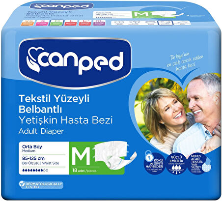 Canped Hasta Bezi Yetişkin Bel Bantlı Tekstil Yüzey M-Orta Boy 54 (3PK*18)