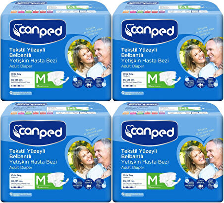 Canped Hasta Bezi Yetişkin Bel Bantlı Tekstil Yüzey M-Orta Boy 72 (4PK*18)