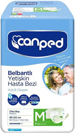 Canped Hasta Bezi Yetişkin Bel Bantlı Polietilen Medium-M Orta Boy 108 Adet (12PK*9)