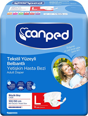 Canped Hasta Bezi Yetişkin Bel Bantlı Tekstil Yüzey L - Büyük - Large 28 Adet (2PK*14)