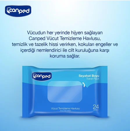 Canped Yetişkin Vücut Temizleme Islak Mendil Havlu 24 Yaprak Seyahat Boy 72 Li Set  (1728 Yaprak)