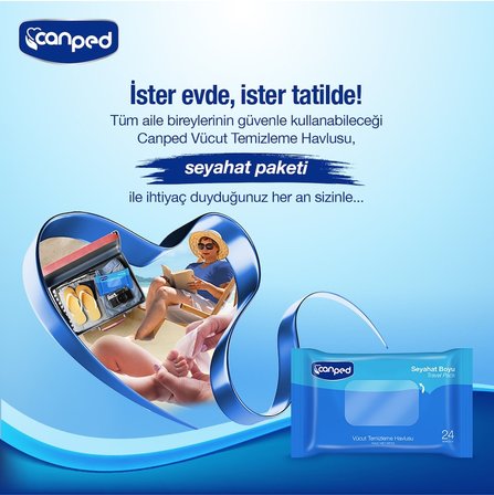 Canped Yetişkin Vücut Temizleme Islak Mendil Havlu 24 Yaprak Seyahat Boy 12 Li Set  (288 Yaprak)