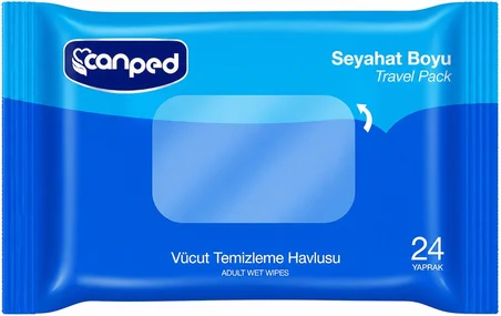 Canped Yetişkin Vücut Temizleme Islak Mendil Havlu 24 Yaprak Seyahat Boy 4 Lü Set (96 Yaprak)