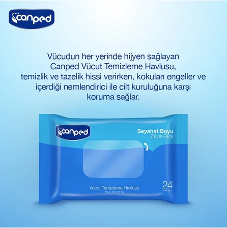 Canped Yetişkin Vücut Temizleme Islak Mendil Havlu 24 Yaprak Seyahat Boy 8 Li Set (192 Yaprak)