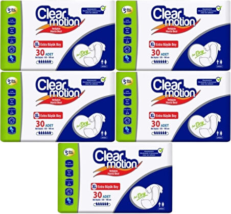 Clearmotion Yetişkin Hasta Bezi Bel Bantlı XL - Ekstra Büyük - Extra Large 150 Adet (5PK*30)