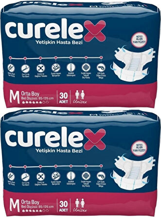 Curelex Hasta Bezi Yetişkin Bel Bantlı Tekstil Yüzey M-Orta Boy 60 Adet Tekli Pk (2PK*30)