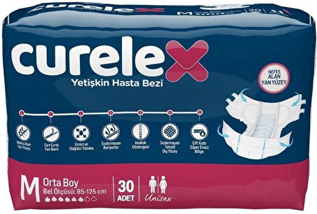 Curelex Hasta Bezi Yetişkin Bel Bantlı Tekstil Yüzey M-Orta Boy 60 Adet Tekli Pk (2PK*30)