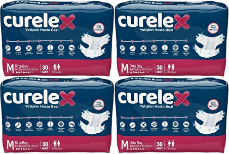 Curelex Hasta Bezi Yetişkin Bel Bantlı Tekstil Yüzey M-Orta Boy 120 Adet Tekli Pk (4PK*30)