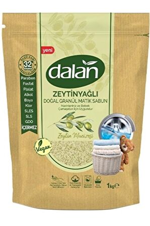 Dalan Matik Vegan Organik Parfümlü Beyazlar ve Renkliler İçin Granül Sabun 2 x 1 kg 64 Yıkama