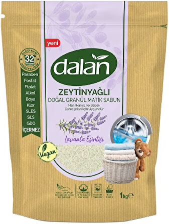 Dalan Doğal Granül Sabun Tozu 1Kg Karma Set 5+4:9Kg Doğal Bebekler İçin Lavanta ve Zeytinyağlı