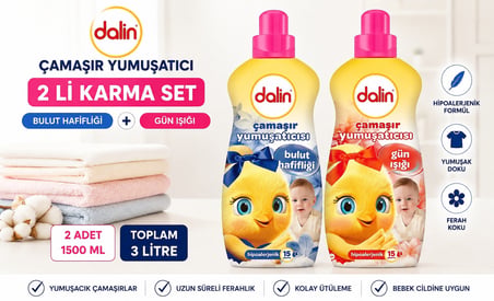 Dalin Çamaşır Yumuşatıcı 1500 ML 2 Li Karma Set – Bulut Hafifliği + Gün Işığı 3 Litre Hipoalerjenik