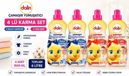 Dalin Çamaşır Yumuşatıcı 1500 ML 4 Lü Karma Set – Bulut Hafifliği + Gün Işığı 6 Litre Hipoalerjenik