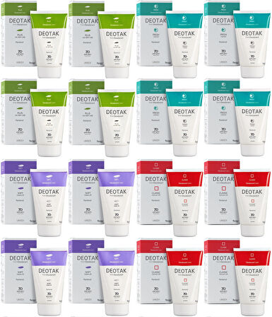 Deotak Krem Deodorant Unisex 35ML (Normal Cilt/Mentol/Hassas/Çay Ağacı Yağı) Karma (16 Lı Set)