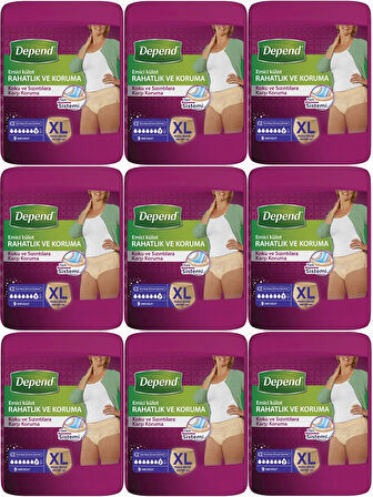 Depend Emici Külot Hasta Bezi XL - Extra Büyük Kadın 90 Adet (9PK*10)