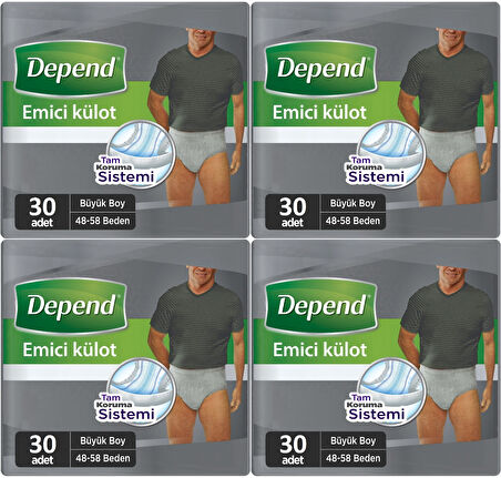 Depend Emici Külot Hasta Bezi Large - Büyük Erkek 120 Adet (4PK*30)