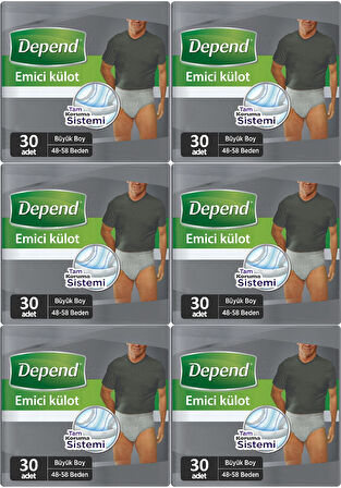 Depend Emici Külot Hasta Bezi Large - Büyük Erkek 180 Adet (6PK*30)