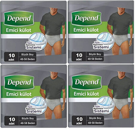 Depend Emici Külot Hasta Bezi Large - Büyük Erkek 40 Adet (4PK*10)