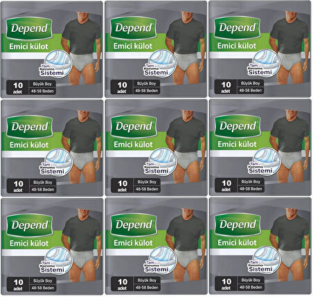 Depend Emici Külot Hasta Bezi Large - Büyük Erkek 90 Adet (9PK*10)