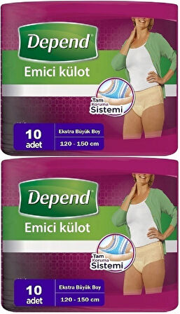 Depend Emici Külot Hasta Bezi XL - Extra Büyük Kadın 20 Adet (2PK*10)