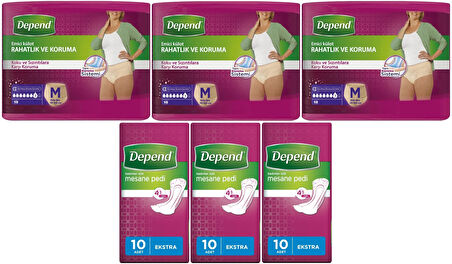 Depend Emici Külot Lohusa Pedi M- Medium - Kadın (10 Lu) + Mesane Pedi Kadın Ekstra (10 Lu) 6 Lı Set