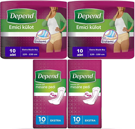 Depend Emici Külot Lohusa Pedi  XL - Kadın (10 Adet)+Mesane Pedi Kadın Ekstra (10 Lu) 4 Lü Set