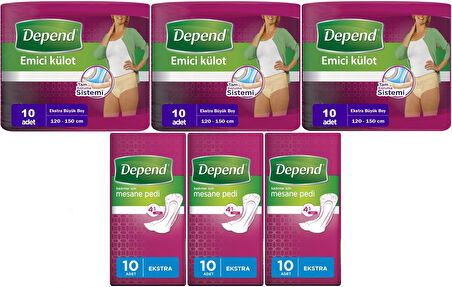 Depend Emici Külot Lohusa Pedi  XL - Kadın (10 Adet)+Mesane Pedi Kadın Ekstra (10 Lu) 6 Lı Set