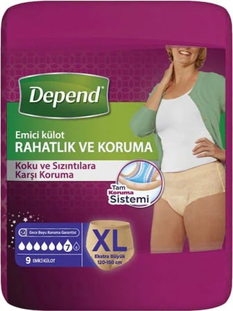 Depend Emici Külot Yetişkin Bezi XL - Extra Large Kadın 72 Adet (8PK*9)