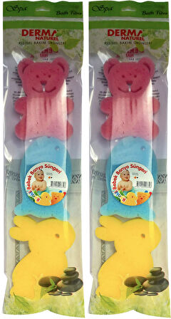 Derma Naturel 3 Lü Renkli Bebek Banyo Süngeri (2 Li Set)