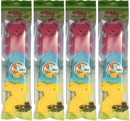 Derma Naturel 3 Lü Renkli Bebek Banyo Süngeri (4 Lü Set)