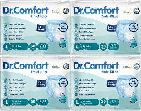 Dr.Comfort Hasta Bezi Yetişkin Emici Külot L-Büyük 120 Adet (4Pk*30)