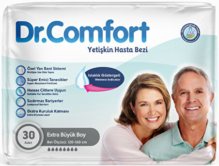 Dr.Comfort Yetişkin Hasta Bezi Bel Bantlı Tekstil Yüzeyli  XL - Ekstra Büyük 60 Adet (2PK*30)