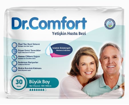 Dr.Comfort Yetişkin Bezi Bel Bantlı Tekstil Yüzeyli  L - Büyük - Large 120 Adet