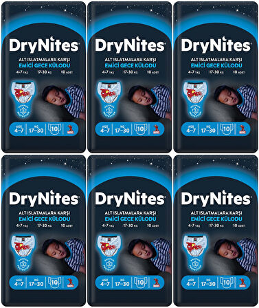 Drynites Emici Gece Külodu/Külot Bez Erkek 4-7 Yaş 17-30KG Small 60 Adet 6PK*10 AltIslatmalara Karşı