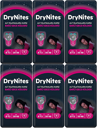 Drynites Emici Gece Külodu/Külot Bez Kız 8-13 Yaş 30-48KG Large 54 Adet 6PK*9 Alt Islatmalara Karşı
