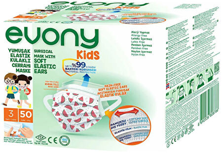 Evony 3 Katlı Filtreli Burun Telli Cerrahi Maske (Kids Çoçuklar İçin) 200 Lü Set (Desenli)