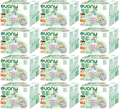 Evony 3 Katlı Filtreli Burun Telli Cerrahi Maske (Kids Çoçuklar İçin) 600 Lü Set (Desenli)