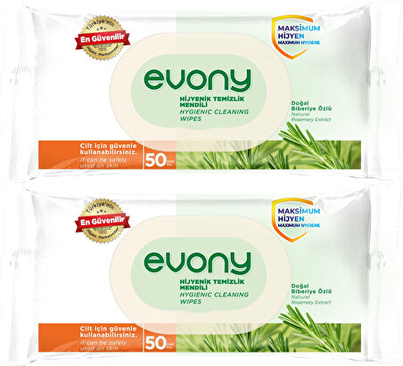 Evony Hijyenik Temizlik Islak Havlu Mendil 50 Yaprak Plastik Kapaklı (2 Li Set) 100 Yaprak