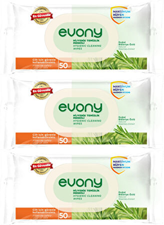 Evony Hijyenik Temizlik Islak Havlu Mendil 50 Yaprak Plastik Kapaklı (3 Lü Set) 150 Yaprak