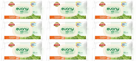 Evony Hijyenik Temizlik Islak Havlu Mendil 50 Yaprak Plastik Kapaklı (9 Lu Set) 450 Yaprak