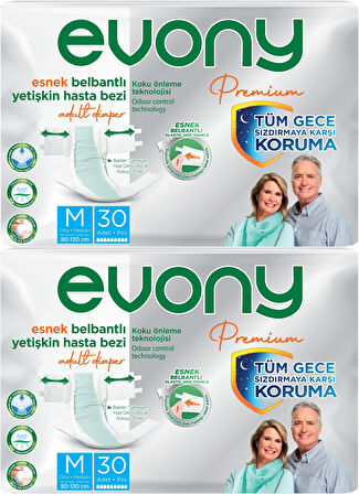 Evony Premium Hasta Bezi Yetişkin Bel Bantlı Tekstil Yüzey M-Orta 60 Adet