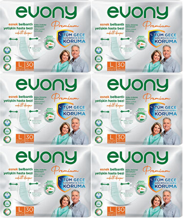Evony Premium Hasta Bezi Yetişkin Bel Bantlı Tekstil Yüzey L-Büyük 180 Adet