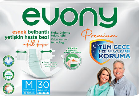 Evony Premium Hasta Bezi Yetişkin Bel Bantlı Tekstil Yüzey Orta 120 Adet+Yatak Koruyucu Örtü 60 Adet