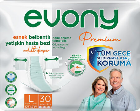 Evony Premium Hasta Bezi Yetişkin Bel Bantlı Tekstil Yüzey Büyük 60 Adet+Yatak Koruyucu Örtü 30 Adet