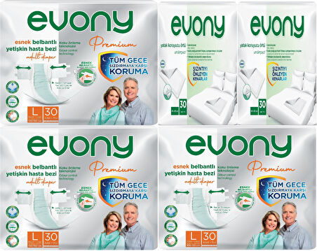 Evony Premium Hasta Bezi Yetişkin Bel Bantlı Tekstil Yüzey Büyük 90 Adet+Yatak Koruyucu Örtü 60 Adet
