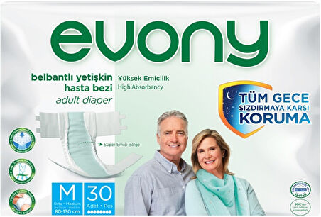 Evony Hasta Bezi Yetişkin Bel Bantlı Tekstil Yüzey Orta 120 Adet + Yatak Koruyucu Örtü 60 Adet