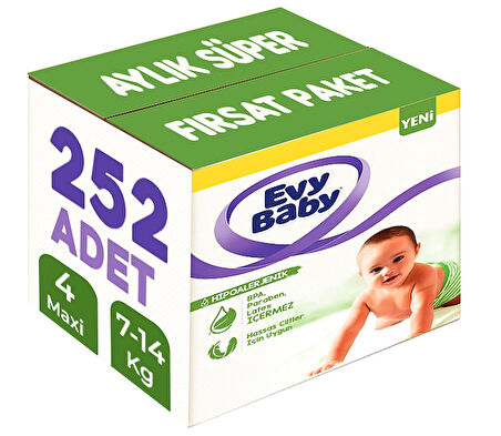 Evy Baby Bebek Bezi Beden:4 (7-14KG) Maxi 252 Adet Aylık Süper Fırsat Pk