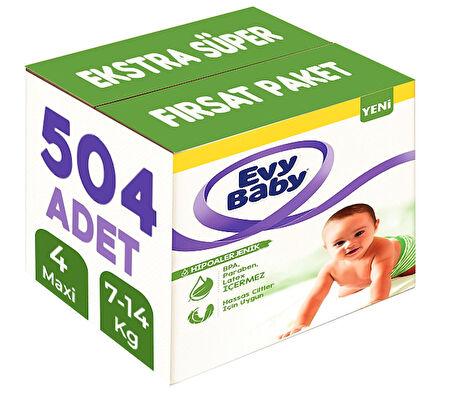 Evy Baby Bebek Bezi Beden:4 (7-14KG) Maxi 504 Adet Ekstra Süper Fırsat Pk