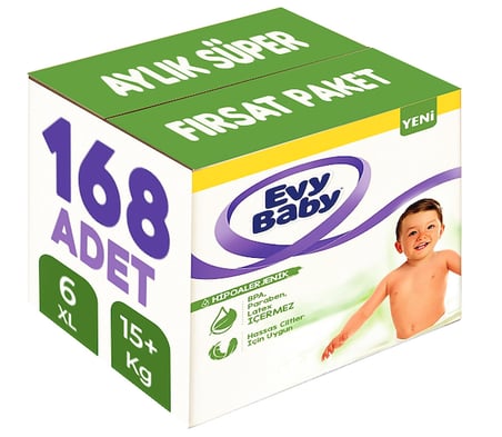 Evy Baby Bebek Bezi Beden:6 (15+KG) Ekstra Large 168 Adet Aylık Süper Fırsat Pk